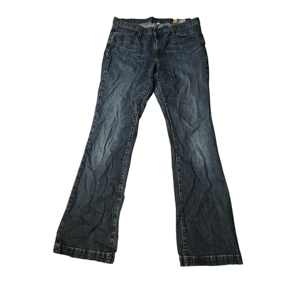 GAP Jeans Womens 12 Long Blue Stretch Bootcut Denim 1969 Classic Fade Distressed - Picture 1 of 10